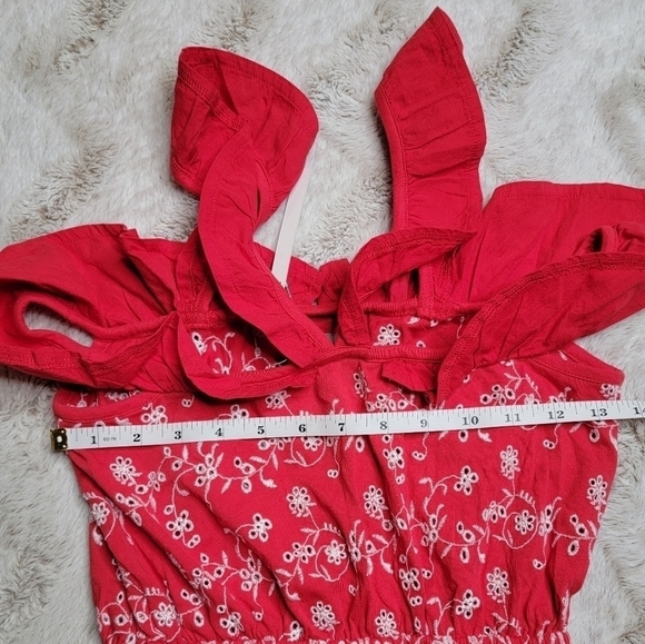 Asos Cotton Red White Eyelet Embroidered Ruffle Bottom New Dress Size 00 - Picture 10 of 13